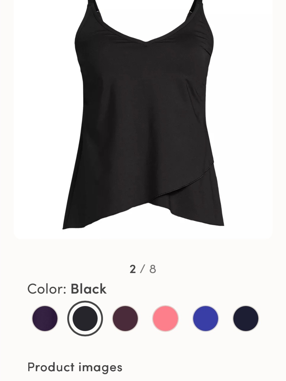 Lands End Tulip Tankini, V-Neck, Black, Large 14-16 DD